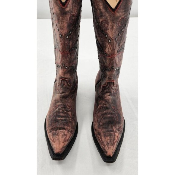 Eight Second Angel Women Size 8.5 Wash Pink Leather Studs Snip Toe Western Boot - Picture 2 of 9